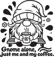 Gnome on Bench with Coffee and Gnome Alone Text vector