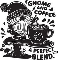 Gnome Stirring Coffee on Mushroom with Perfect Blend Text vector