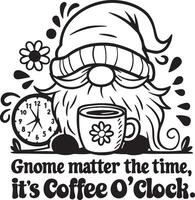 Gnome with Coffee and Clock and Coffee O'Clock Text vector