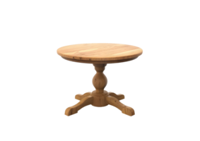 Rustic wooden table with pedestal base. Isolated on transparent background png