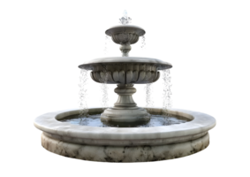 Ornate stone fountain with cascading water. Isolated on transparent background png