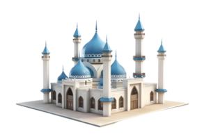 3D Model of a Blue and White Mosque. Isolated on transparent background png