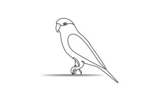 Continuous one line drawing of cute parrot bird with long tail for logo identity vector