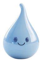 Cute blue drop-shaped figurine with a smile on its face displayed on a clean surface, cut out - stock . png