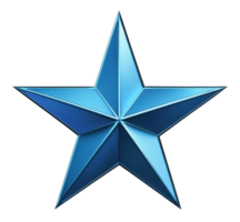 Three-dimensional blue star shape design with sharp edges and smooth contours, cut out - stock . png
