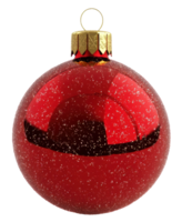 Shiny red Christmas ornament with golden cap and glittery surface, cut out - stock . png