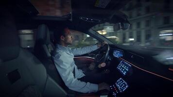 Experience the joy and thrill of nighttime driving in a luxurious and elegant automobile video