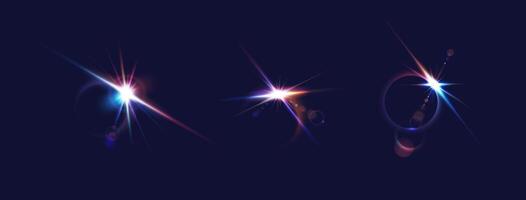 Color light flashes reasonable outline set. Shining sparkles in profound space 3d components. Sci-fi format vector