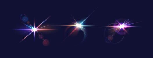 Color light flashes practical outline set. Gleaming flashes in profound space 3d components. Sci-fi layout vector
