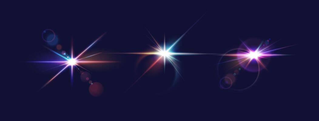 Color light flashes practical outline set. Gleaming flashes in profound space 3d components. Sci-fi layout