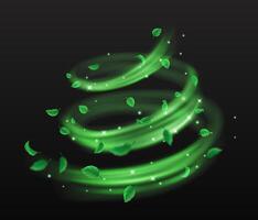 Green clears out and shimmers spinning stream of enchantment clean practical outline. Magical nature control 3d component on dark foundation vector