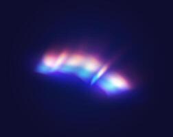 Rainbow light streak reasonable outline. Semi-circle gleaming flashes overlay 3d component on dark foundation. Material science science format vector