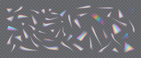 Falling rainbow holographic thwart pieces reasonable outline set. Glowing confetti hazy see. 3d components vector