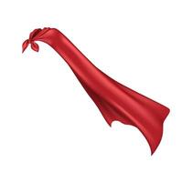 Flattering red satin hero cape realistic illustration. Brave protector uniform accessory tied on shoulders 3d object on white background vector