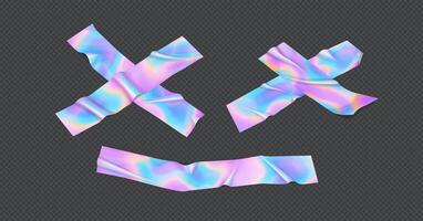 Rainbow holographic thwart practical outline set. Dead confront of luminous tape. Neon plan 3d components vector