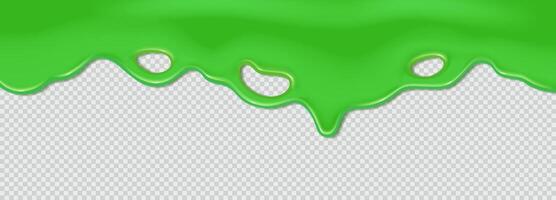 Green streaming poisonous sludge. Fluid wave of paint or sauce. 3d practical outline. Halloween plan. Streaming liquid clot. Best flat border of the outline vector