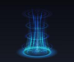 Teleportation entry reasonable outline. Level up vitality sprinkle impact 3d components in blue on dark foundation. Videogame format vector