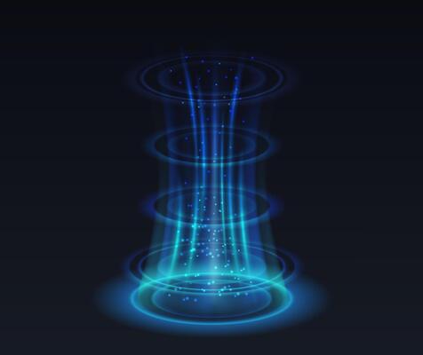 Teleportation entry reasonable outline. Level up vitality sprinkle impact 3d components in blue on dark foundation. Videogame format