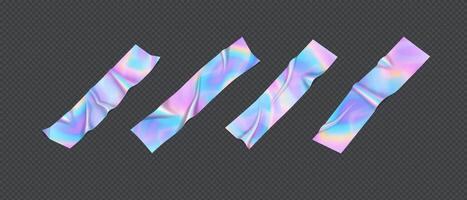 Holographic thwart strips reasonable outline set. Flaring metallic channel tapes collection. Metallic 3d components vector