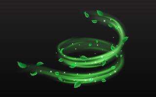 Green takes off and shimmers spinning stream of enchantment tidy reasonable outline. Magical anature control 3d component on dark foundation vector