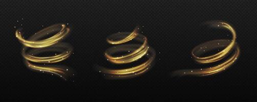 Mysterious whirls of brilliant powder and sparkles practical outline set. Dreamlike spins of sparkle 3d components vector