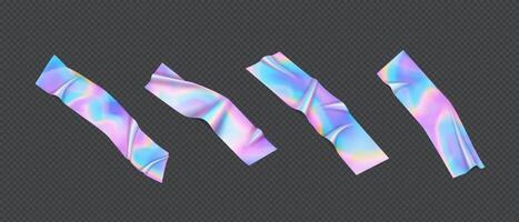 Holographic thwart strips practical outline set. Flaring metallic conduit tapes collection. Metallic 3d components vector
