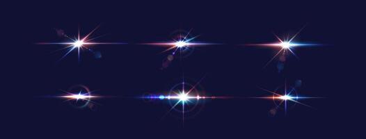 Color light flashes reasonable outline set. Gleaming sparkles in profound space 3d components. Sci-fi format vector