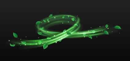 Green clears out and shimmers spinning stream of enchantment clean practical outline. Enchanted anature control 3d component on dark foundation vector