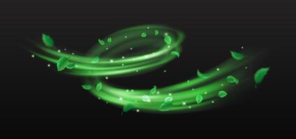 Green takes off and shimmers spinning stream of enchantment clean reasonable outline. Magical anature control 3d component on dark foundation vector