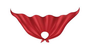 Flying superhero cloak realistic illustration. Superpower symbol. Bright red fabric cape flattering in air 3d object on white background vector