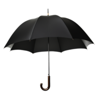 Black umbrella with wooden handle against a plain background png
