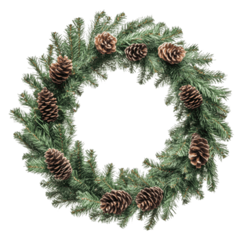 un festivo guirnalda hecho de hojas perennes ramas adornado con pino conos, ideal para fiesta decoraciones, cortar fuera - valores . png