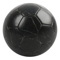 A black soccer ball with a classic pentagon and hexagon pattern, resting on a flat surface indoors during daylight, cut out - stock . png