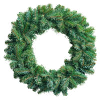 Artificial evergreen wreath with lush green foliage for holiday decoration, cut out - stock . png