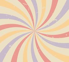 Groovy hippie retro style background with pastel colored twisted waves and grunge texture. 70 s style vector
