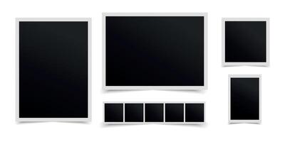 Retro photo frames set in different shapes isolated on white background. Blank instant photo with shadows vector