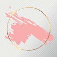 Shiny minimalistic golden frame with stroke of paint on gradient background. Luxury golden round border vector