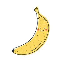 Banana outline cute smiling character. Happy banana fruit vector