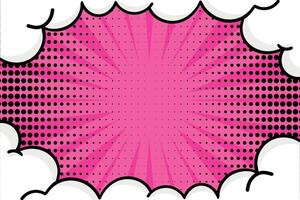 Comic background in retro pop art style. Stripe and dotted pink background decorated with clouds vector