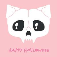 Happy Halloween greeting card with a Hand drawn cat skull isolated on pink background vector