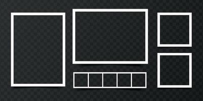 Set of empty photo frames in different shapes isolated on dark background. Blank photo border vector