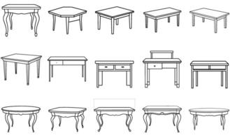 Table line drawings, 15 styles vector