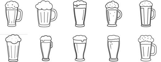 Line art, draft beer with foam set vector