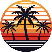 tree on the beach Tshirt Sticker of a retro inspired design vector