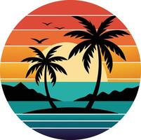 tropical island with trees Tshirt Sticker of a retro inspired design vector