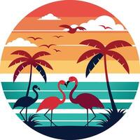 flamingo in the sea logo , icon, element, and template vector