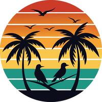 tropical island with palm trees Tshirt Sticker of a retro inspired design vector