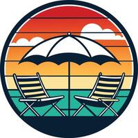 beach and umbrella Tshirt Sticker of a retro inspired design vector
