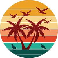 trees on the beach Tshirt Sticker of a retro inspired design vector