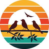 birds on a branch Tshirt Sticker of a retro inspired design vector